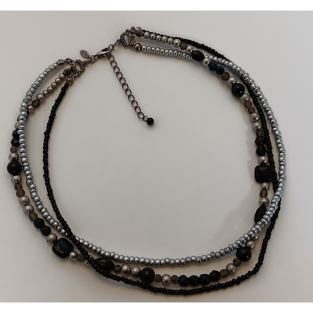 Premier Designs Triple Strand Gunmetal Black Silver Bead Necklace Retired - Picture 6 of 9